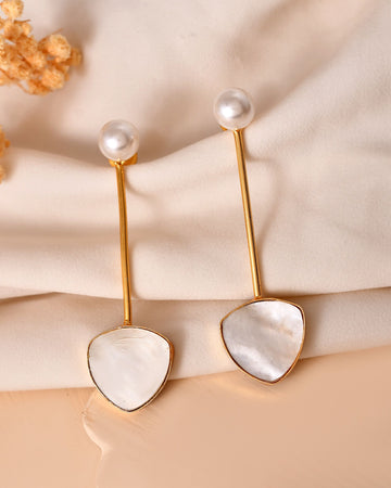 VOJ Gold Plated Stone With Pearl Long Studs Earrings - Dista