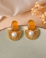 Thumbnail for VOJ Gold Plated Yellow Stone And Pearl Dome Shaped Studs Earrings - Dista