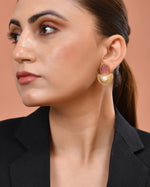 Thumbnail for VOJ Gold Plated Pink Stone And Pearl Dome Shaped Studs Earrings - Dista