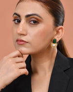 Thumbnail for VOJ Gold Plated Green Stone And Pearl Dome Shaped Studs Earrings - Dista