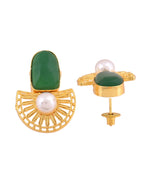 Thumbnail for VOJ Gold Plated Green Stone And Pearl Dome Shaped Studs Earrings - Dista