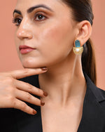 Thumbnail for VOJ Gold Plated Sky Blue Stone And Pearl Dome Shaped Studs Earrings - Dista