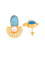 Thumbnail for VOJ Gold Plated Sky Blue Stone And Pearl Dome Shaped Studs Earrings - Dista