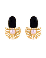 Thumbnail for VOJ Gold Plated Black Stone And Pearl Dome Shaped Studs Earrings - Dista