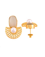Thumbnail for VOJ Gold Plated Off White Stone And Pearl Dome Shaped Studs Earrings - Dista
