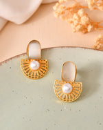 Thumbnail for VOJ Gold Plated Off White Stone And Pearl Dome Shaped Studs Earrings - Dista