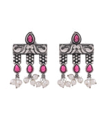 Thumbnail for VOJ Silver Plated Designer Oxidized Studs Earrings