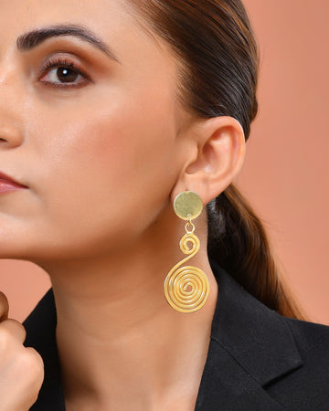VOJ Gold Plated Twisted Designed Drop Earrings - Dista
