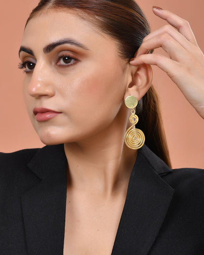 VOJ Gold Plated Twisted Designed Drop Earrings - Dista