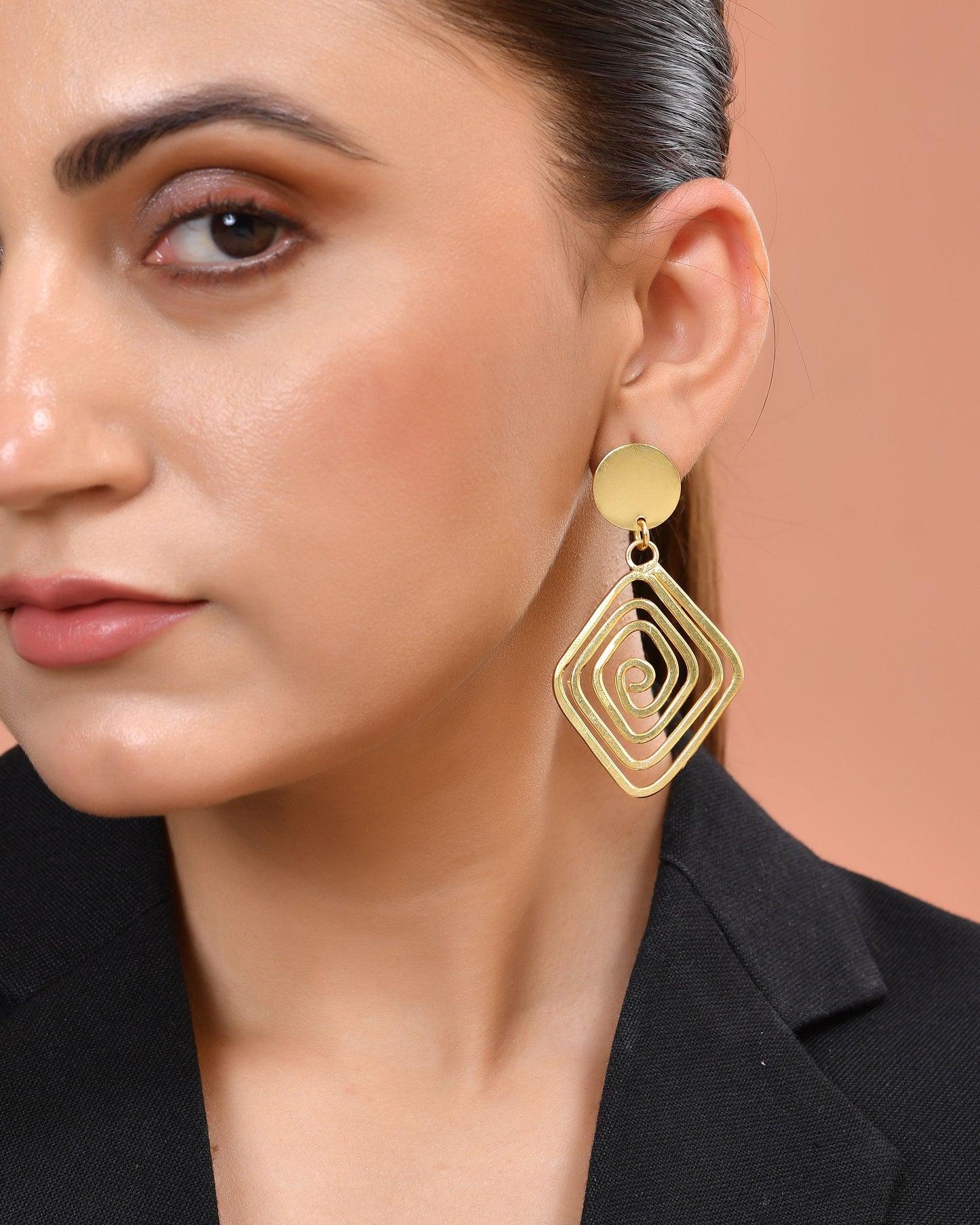 VOJ Gold Plated Square Twisted Designed Drop Earrings - Dista