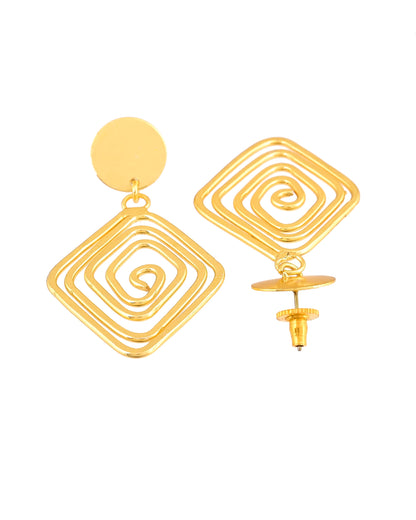 VOJ Gold Plated Square Twisted Designed Drop Earrings - Dista