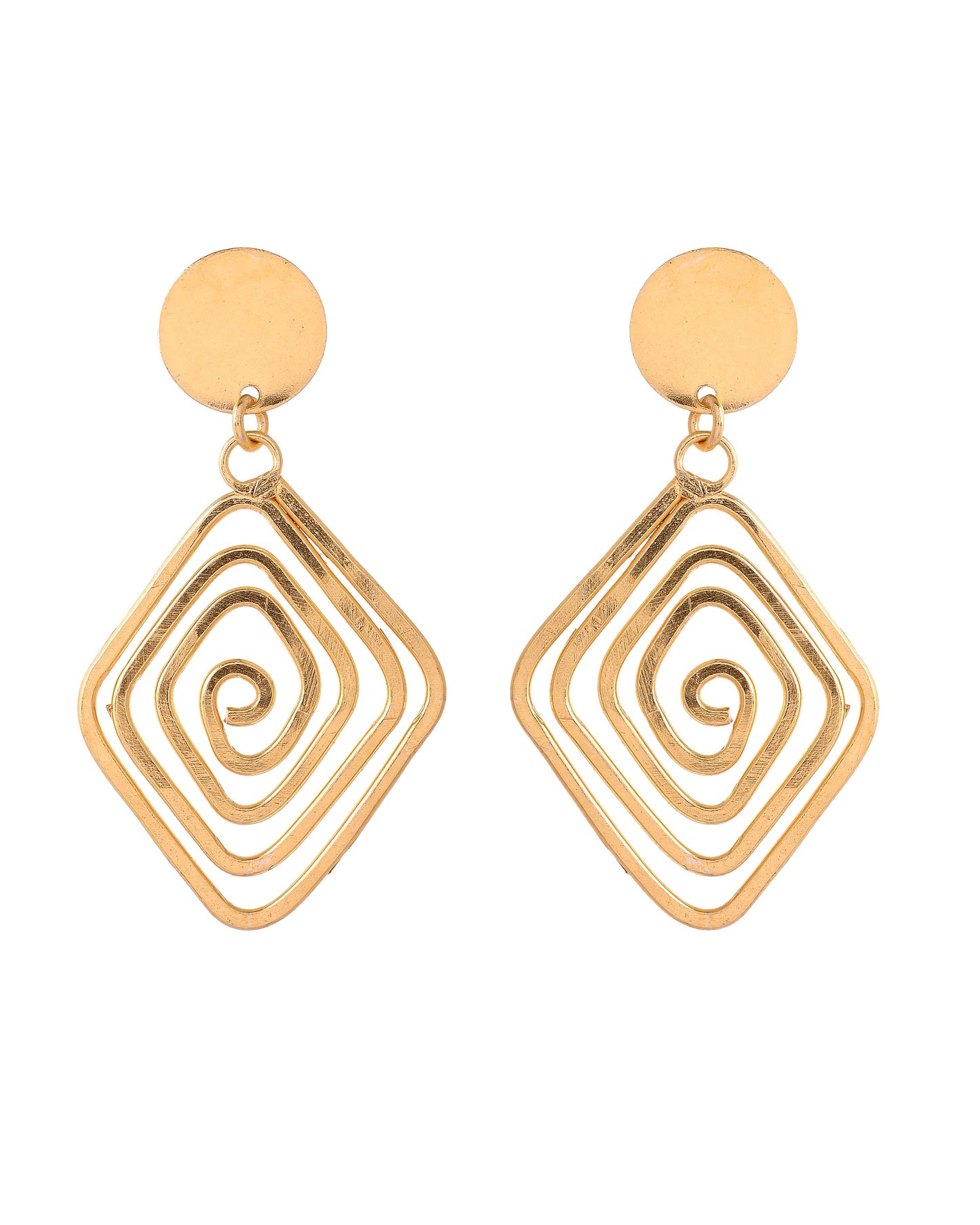 VOJ Gold Plated Square Twisted Designed Drop Earrings - Dista