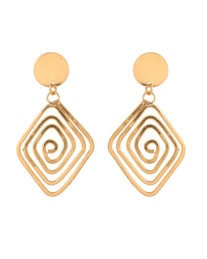 VOJ Gold Plated Square Twisted Designed Drop Earrings - Dista
