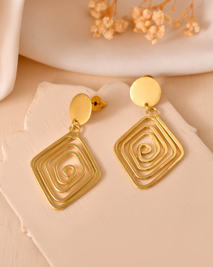 VOJ Gold Plated Square Twisted Designed Drop Earrings - Dista