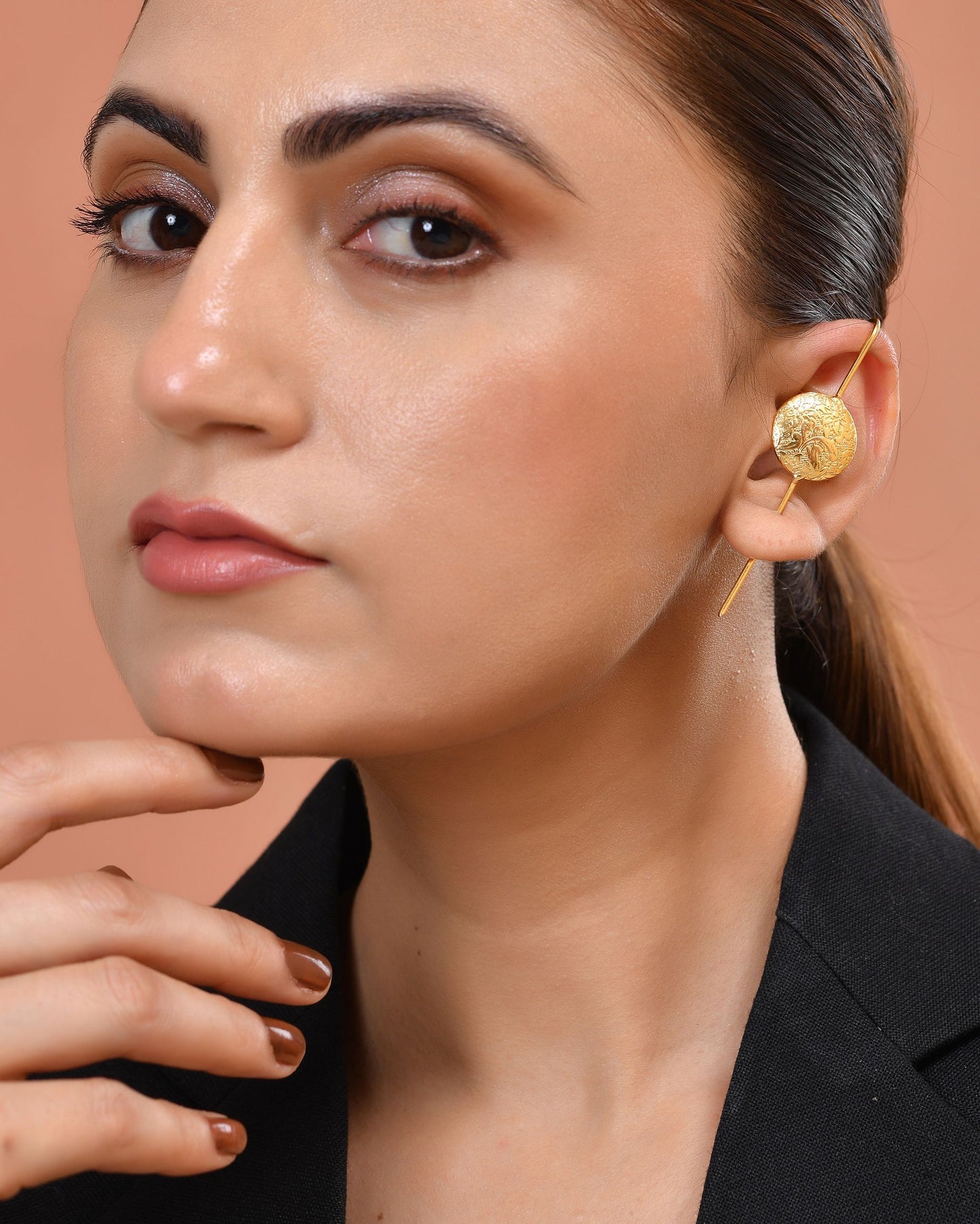 VOJ Gold Plated Circular Ear Cuff Earrings - Dista