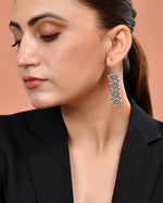 Thumbnail for VOJ Silver Plated Beat Studded Designer Drop Earrings