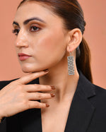 Thumbnail for VOJ Silver Plated Beat Studded Designer Drop Earrings