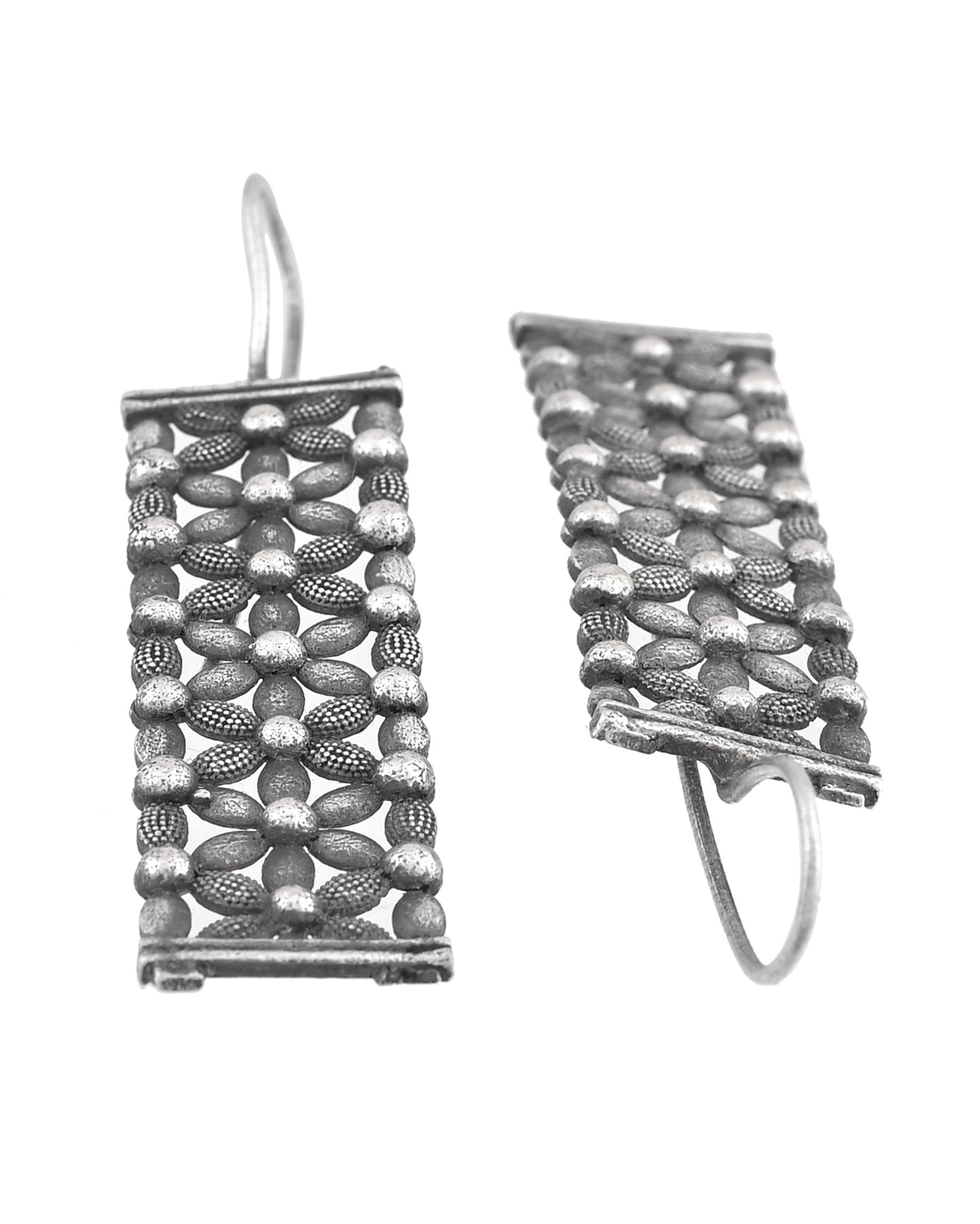 VOJ Silver Plated Beat Studded Designer Drop Earrings - Dista