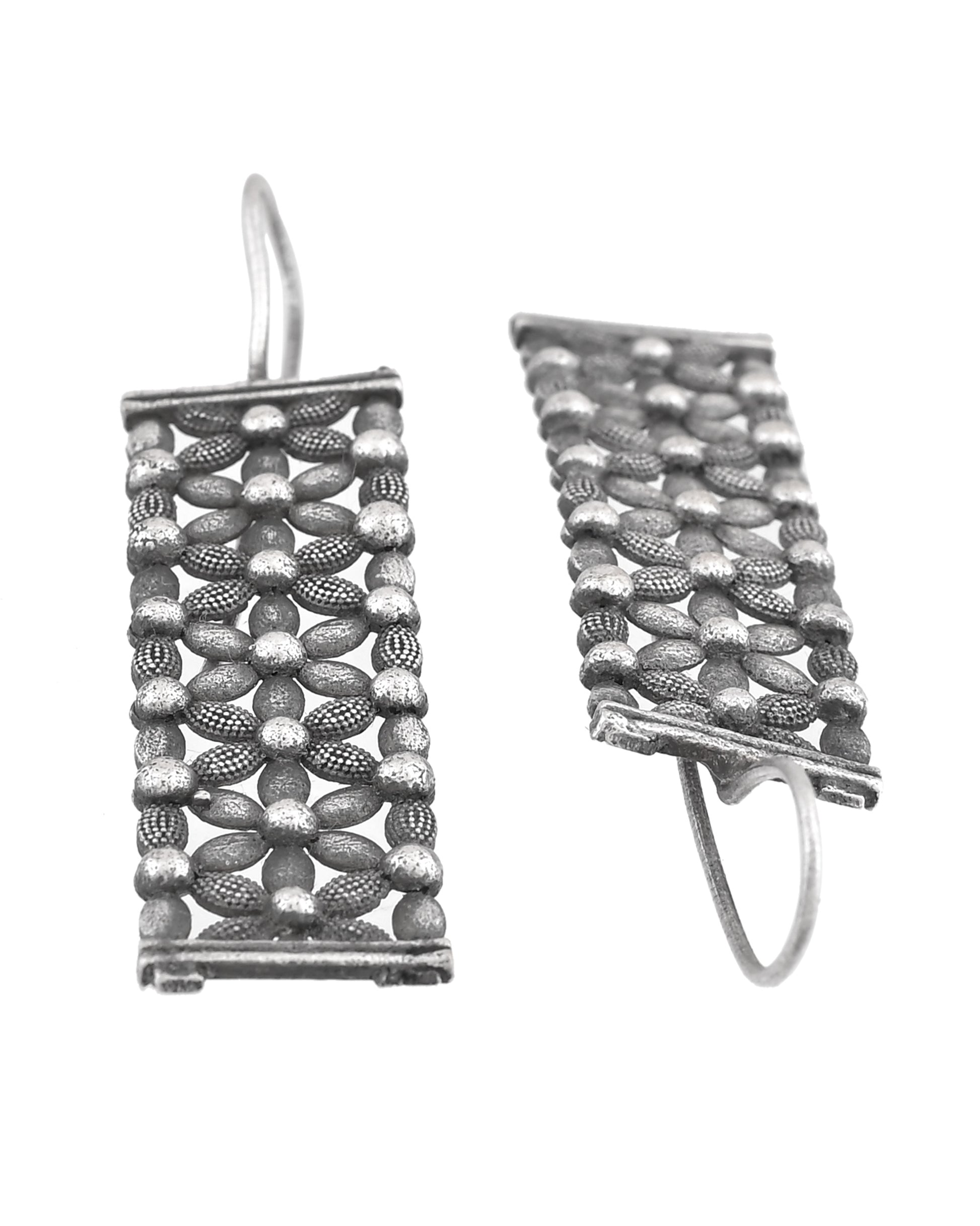 VOJ Silver Plated Beat Studded Designer Drop Earrings - Dista