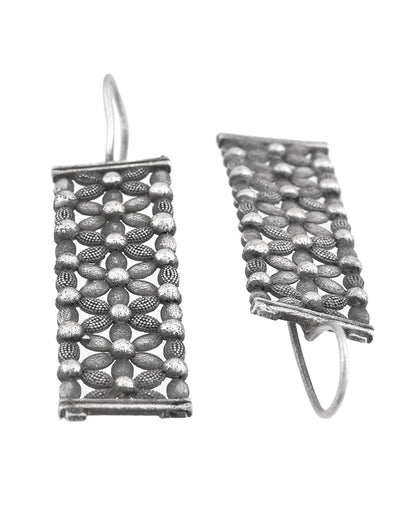 VOJ Silver Plated Beat Studded Designer Drop Earrings - Dista