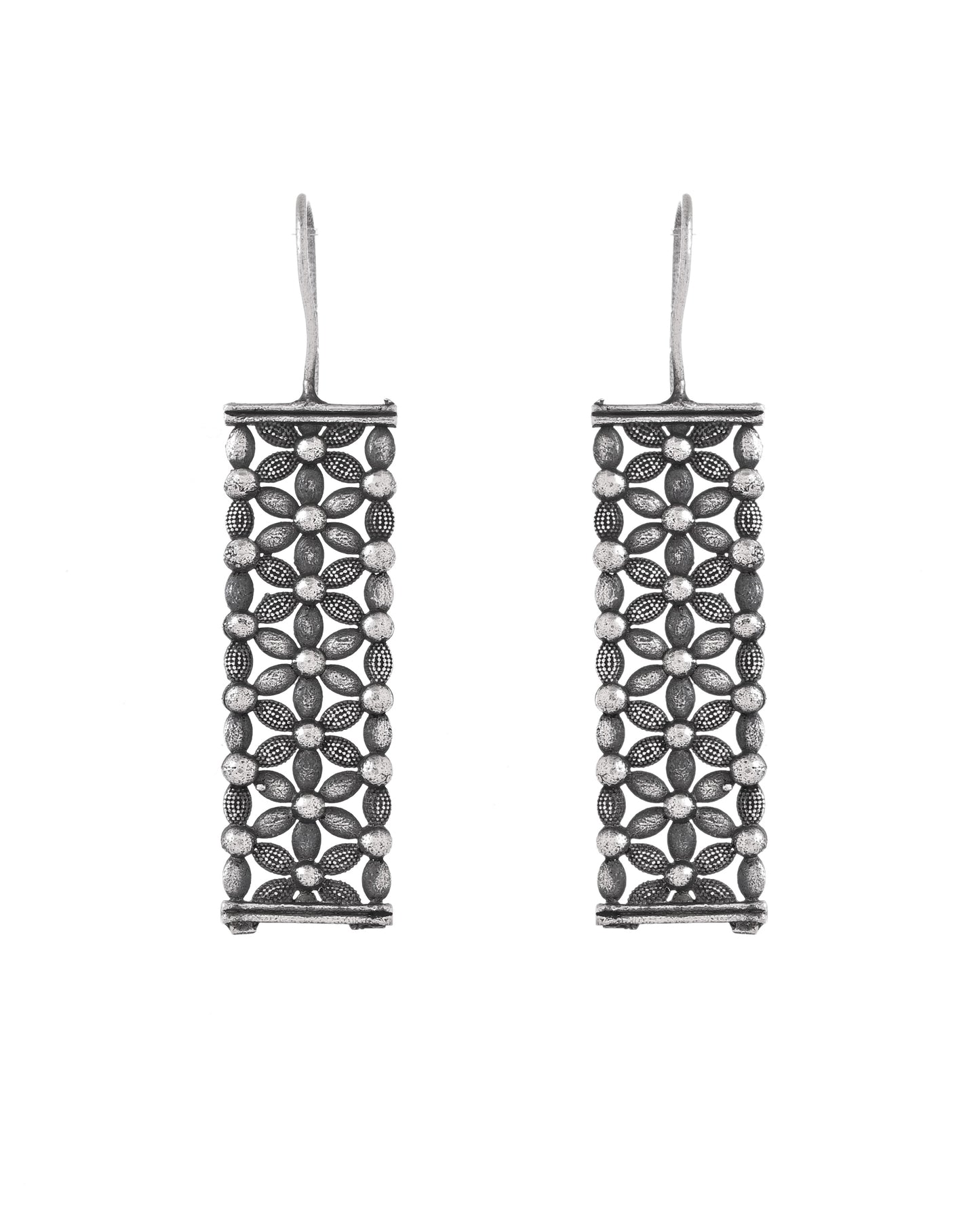 VOJ Silver Plated Beat Studded Designer Drop Earrings - Dista