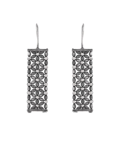 VOJ Silver Plated Beat Studded Designer Drop Earrings - Dista