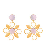 Thumbnail for VOJ Gold Plated Floral Shaped Stone Studded Drop Earrings - Dista