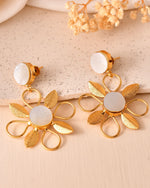 Thumbnail for VOJ Gold Plated Floral Shaped Stone Studded Drop Earrings - Dista