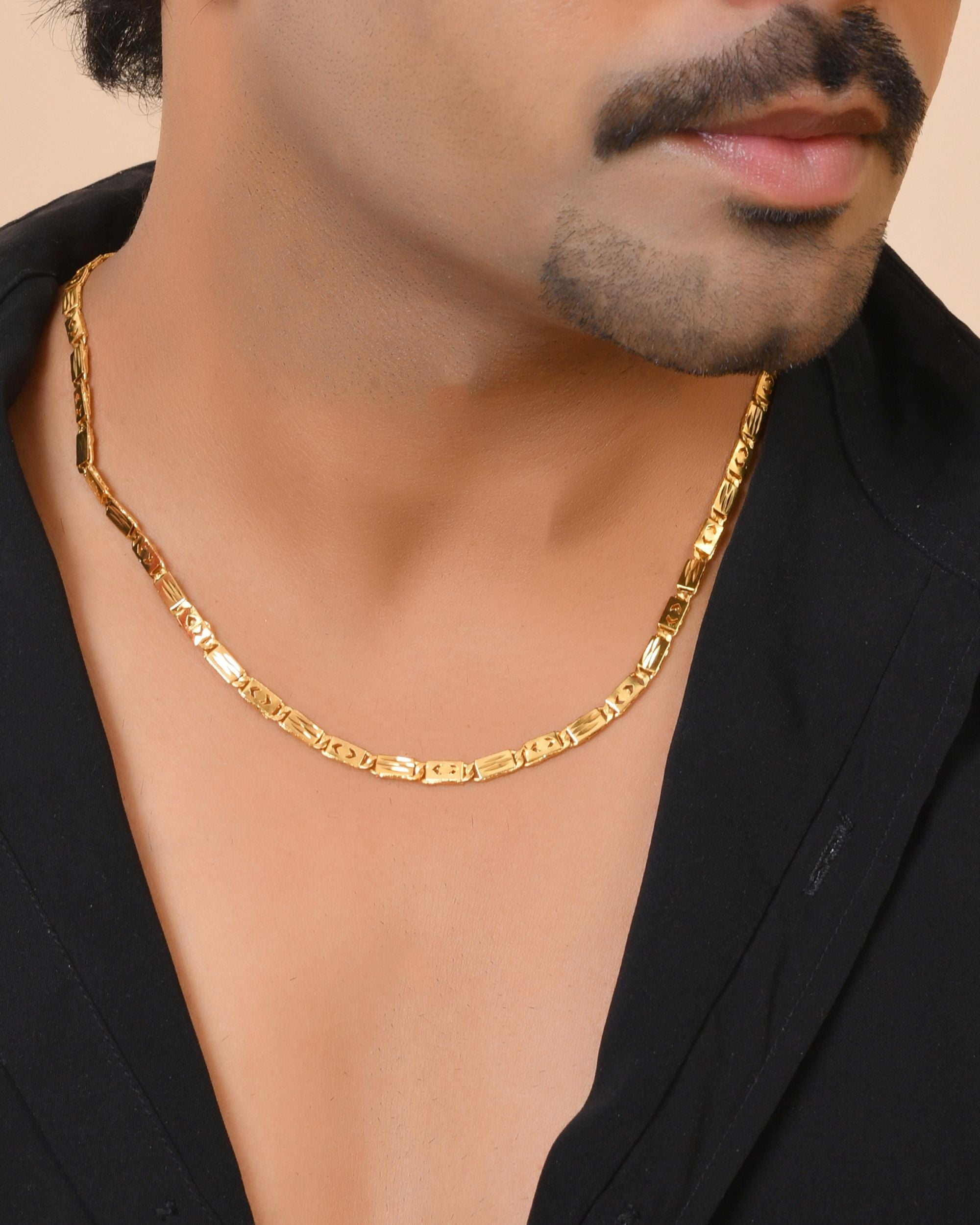 VOJ Gold Plated Designer Biscuit Chain For Men