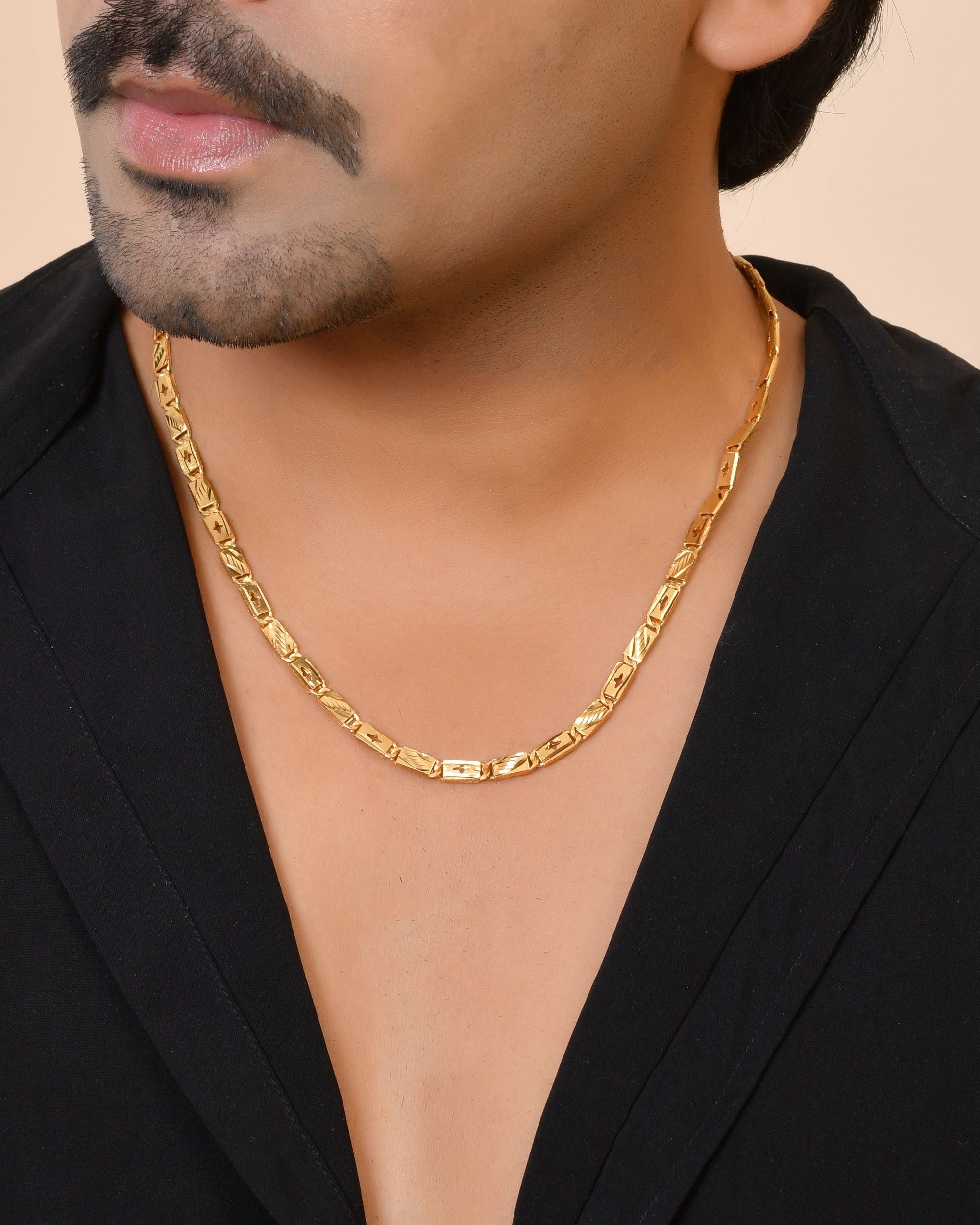 VOJ Gold Plated Designer Biscuit Chain For Men