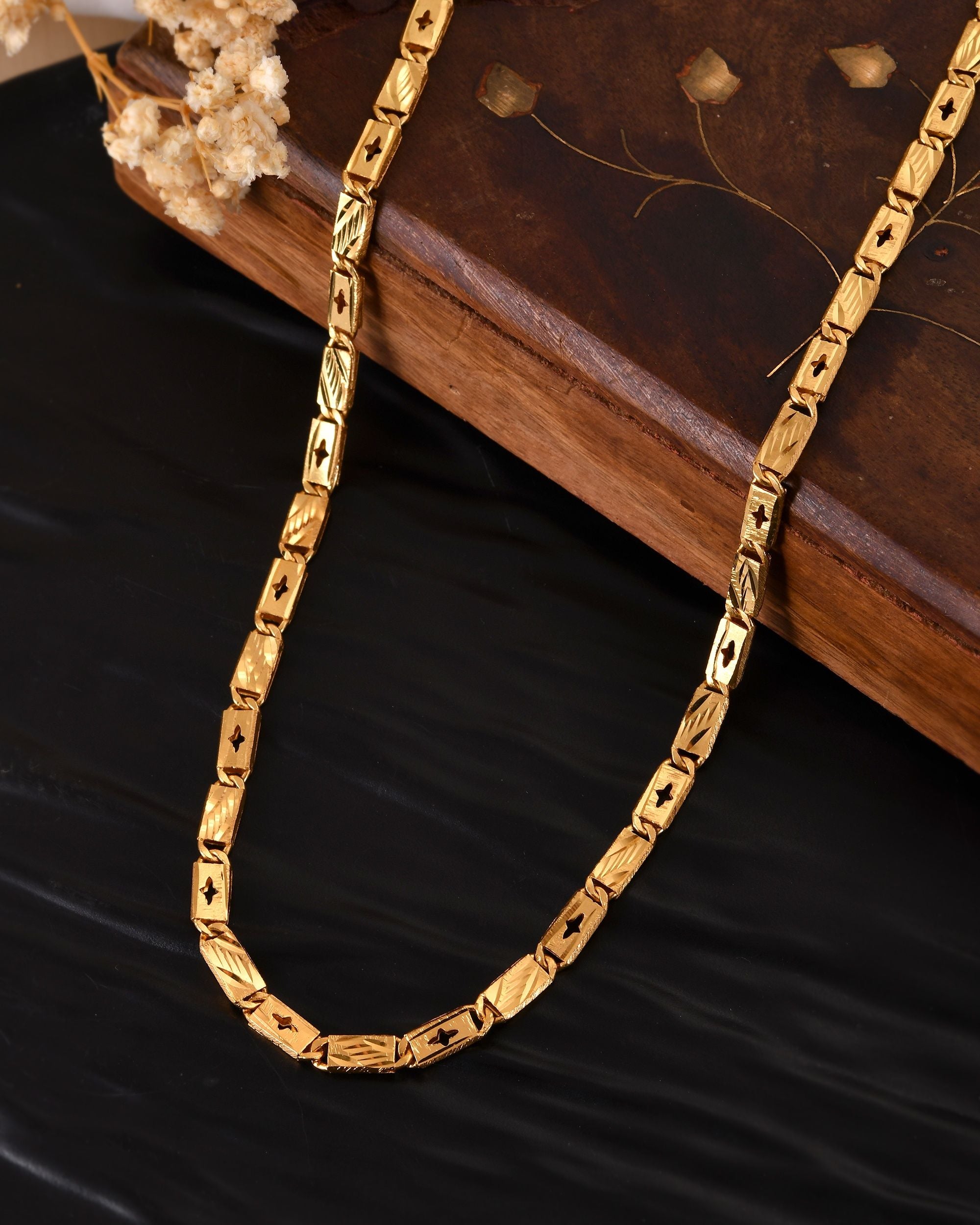 VOJ Gold Plated Designer Biscuit Chain For Men