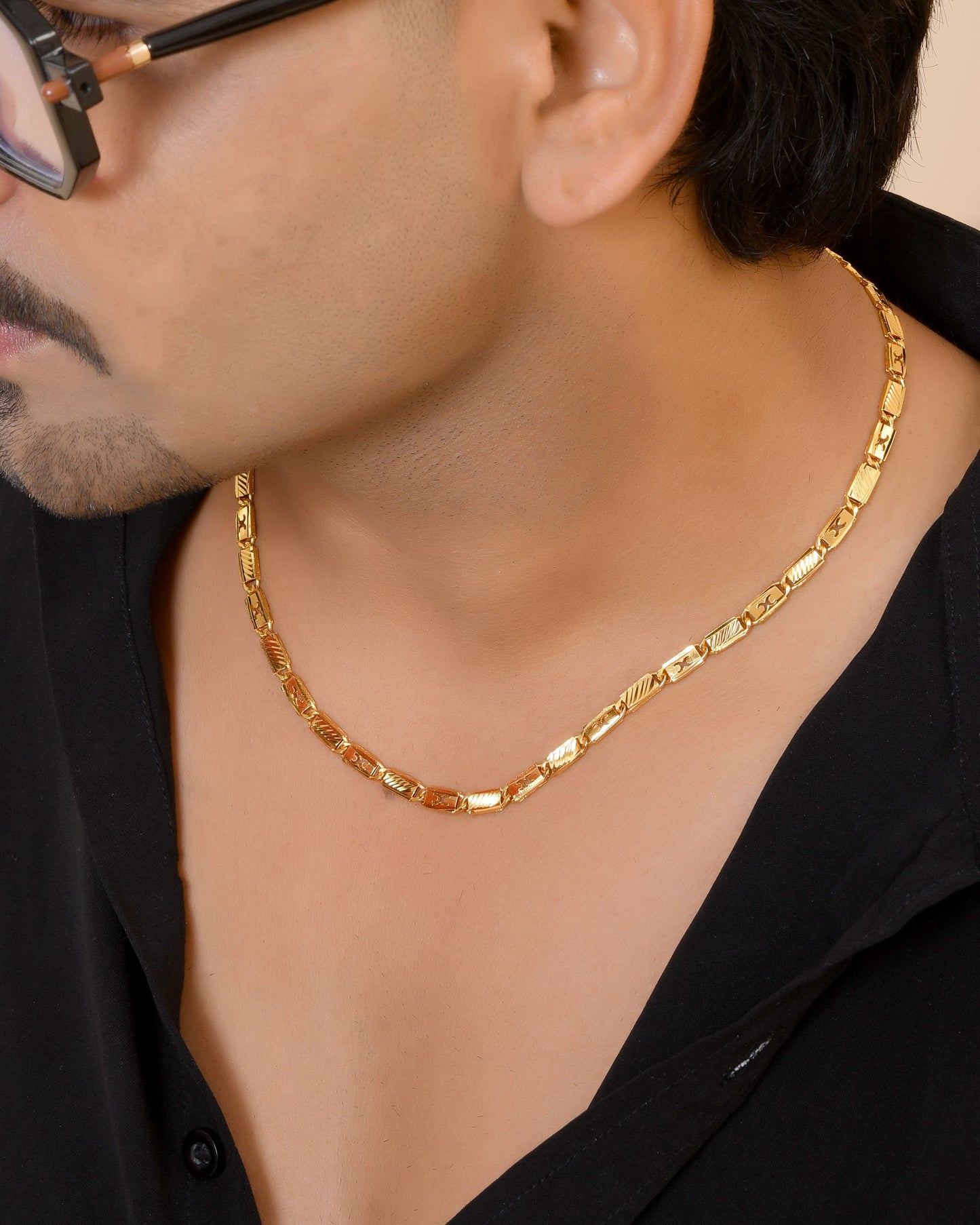 VOJ Gold Plated X Designed Biscuit Chain For Men - Dista