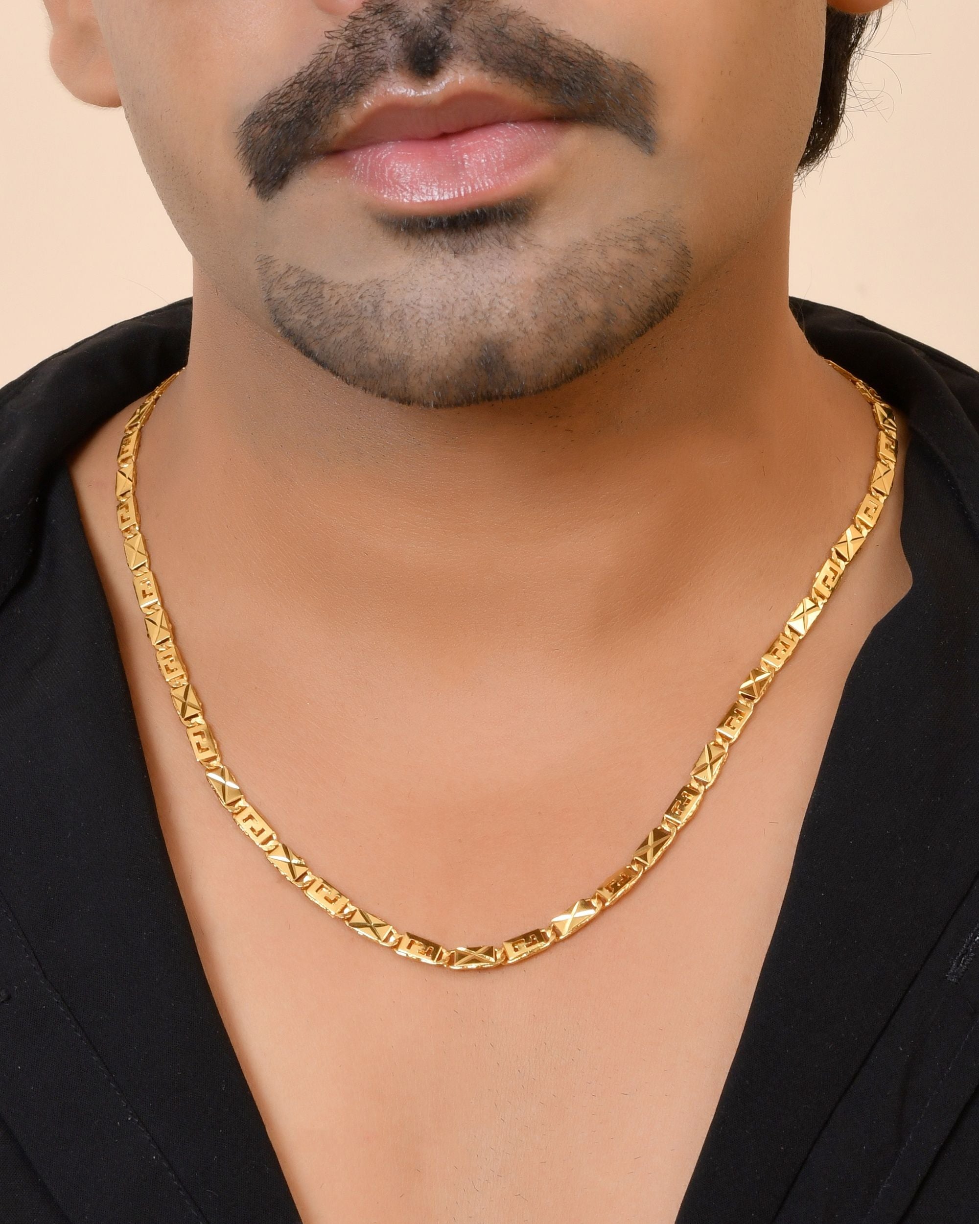 VOJ Gold Plated Geometric Designed Biscuit Chain For Men