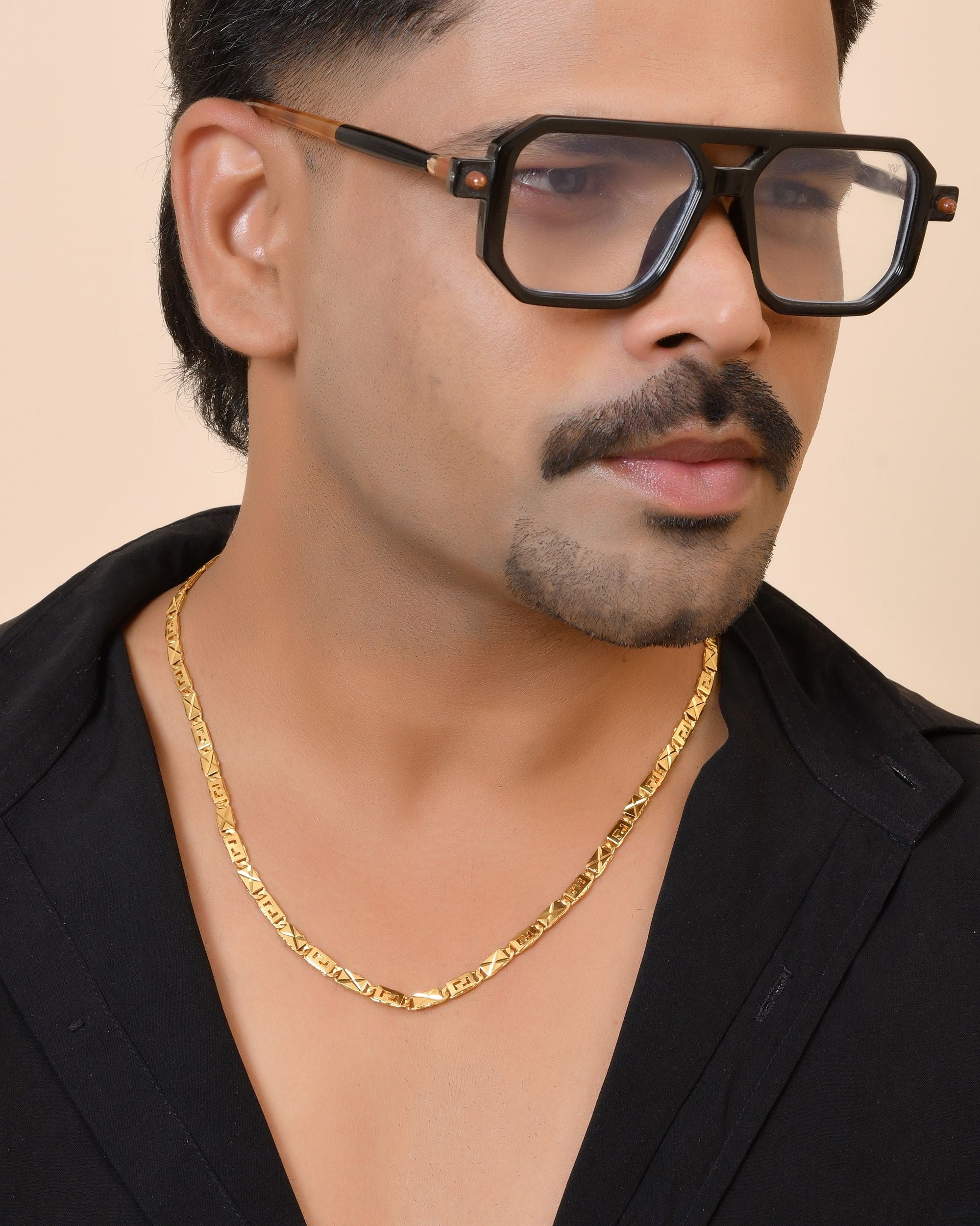 VOJ Gold Plated Geometric Designed Biscuit Chain For Men