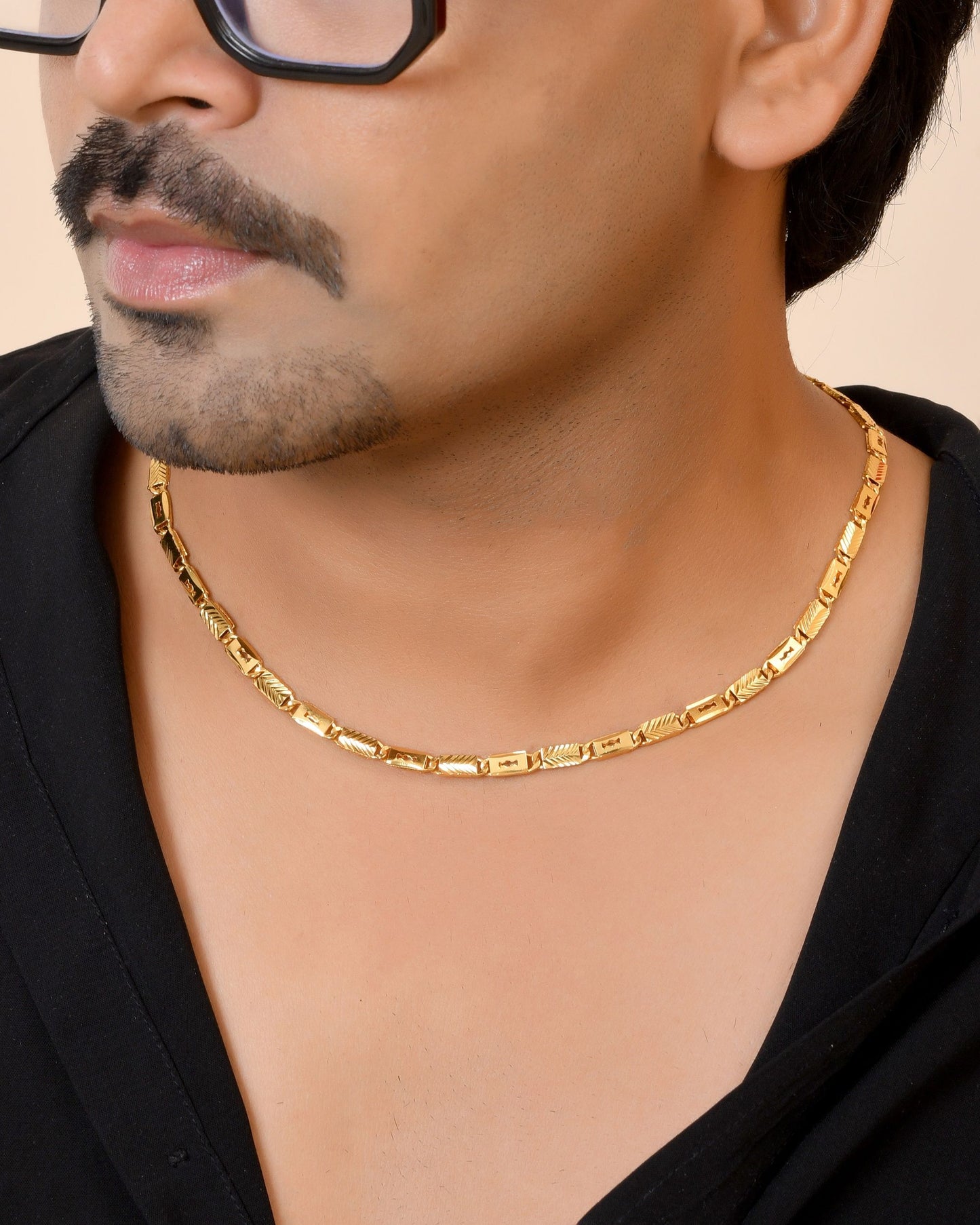 VOJ Gold Plated Toffee Designed Biscuit Chain For Men - Dista