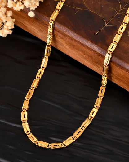 VOJ Gold Plated Toffee Designed Biscuit Chain For Men - Dista