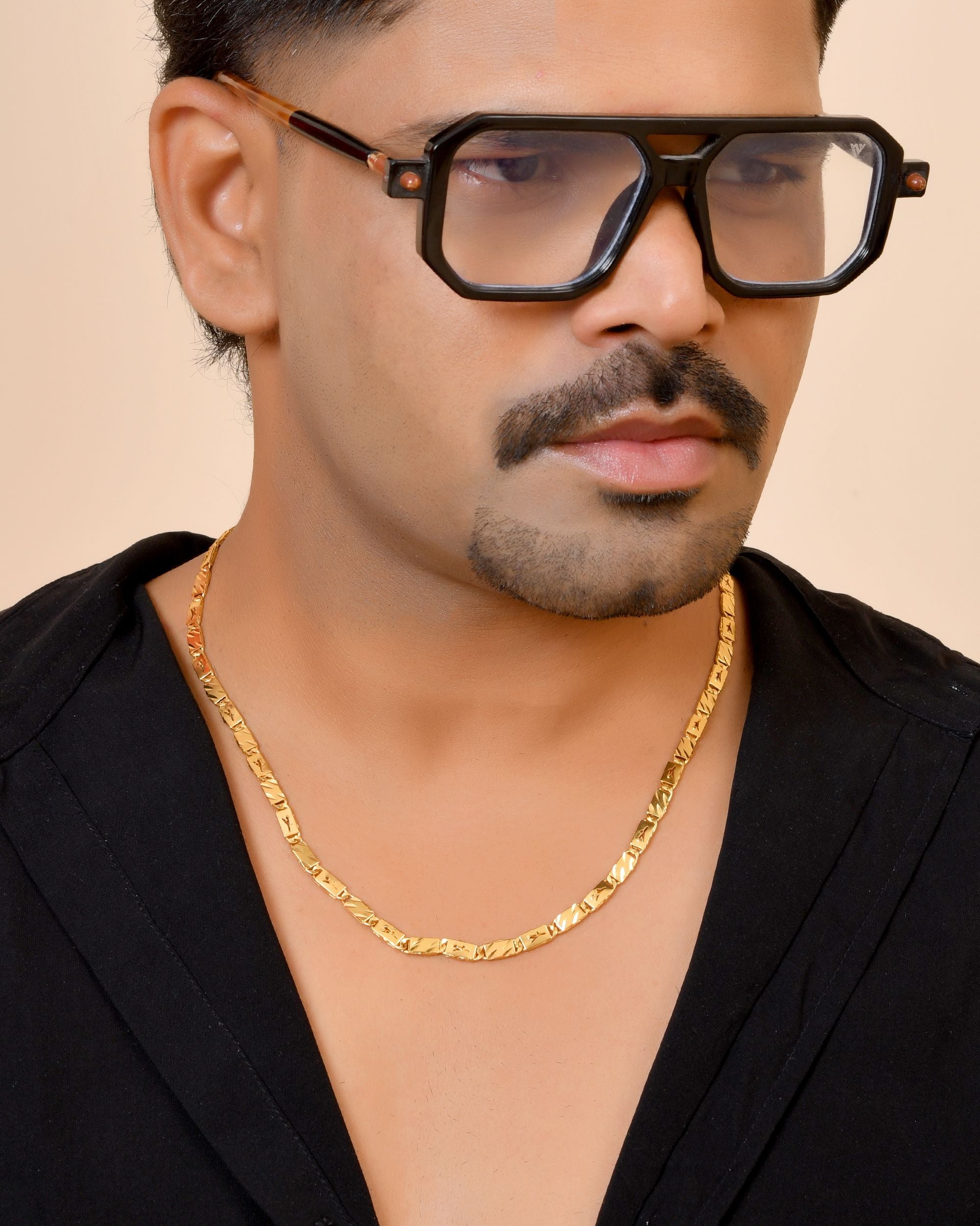 VOJ Gold Plated Plain Designed Biscuit Chain For Men