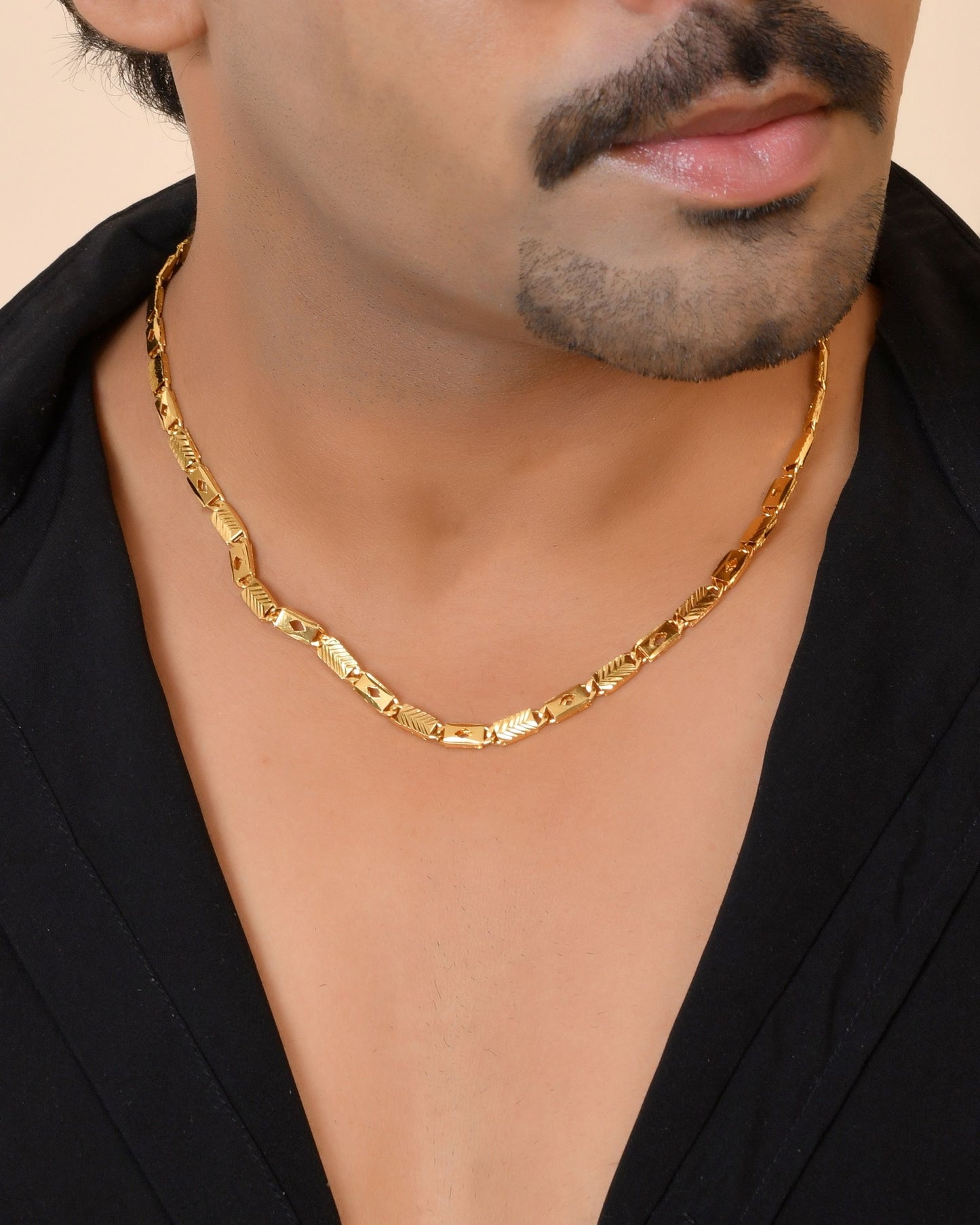 VOJ Gold Plated Square Designed Biscuit Chain For Men - Dista