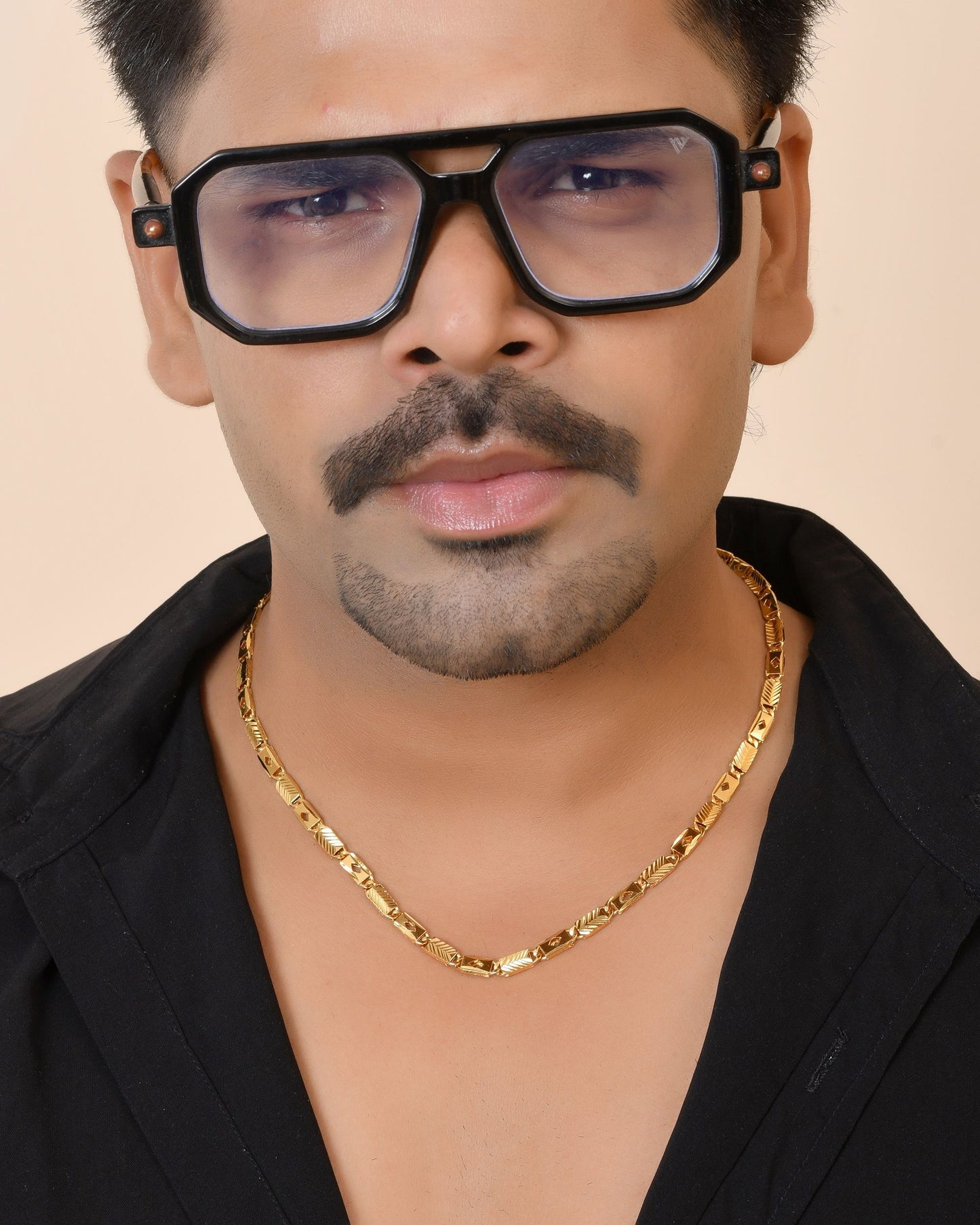 VOJ Gold Plated Square Designed Biscuit Chain For Men - Dista
