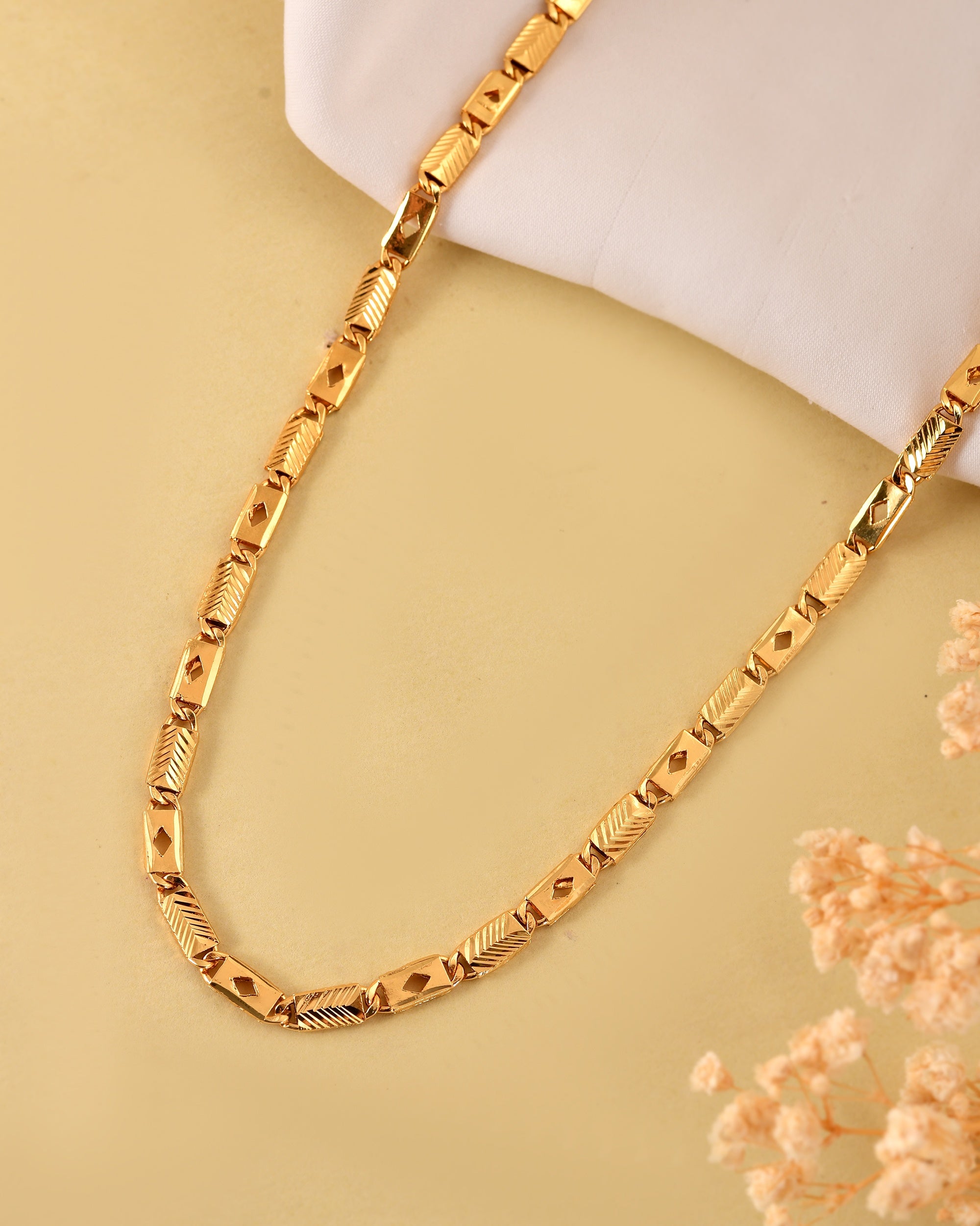 VOJ Gold Plated Square Designed Biscuit Chain For Men