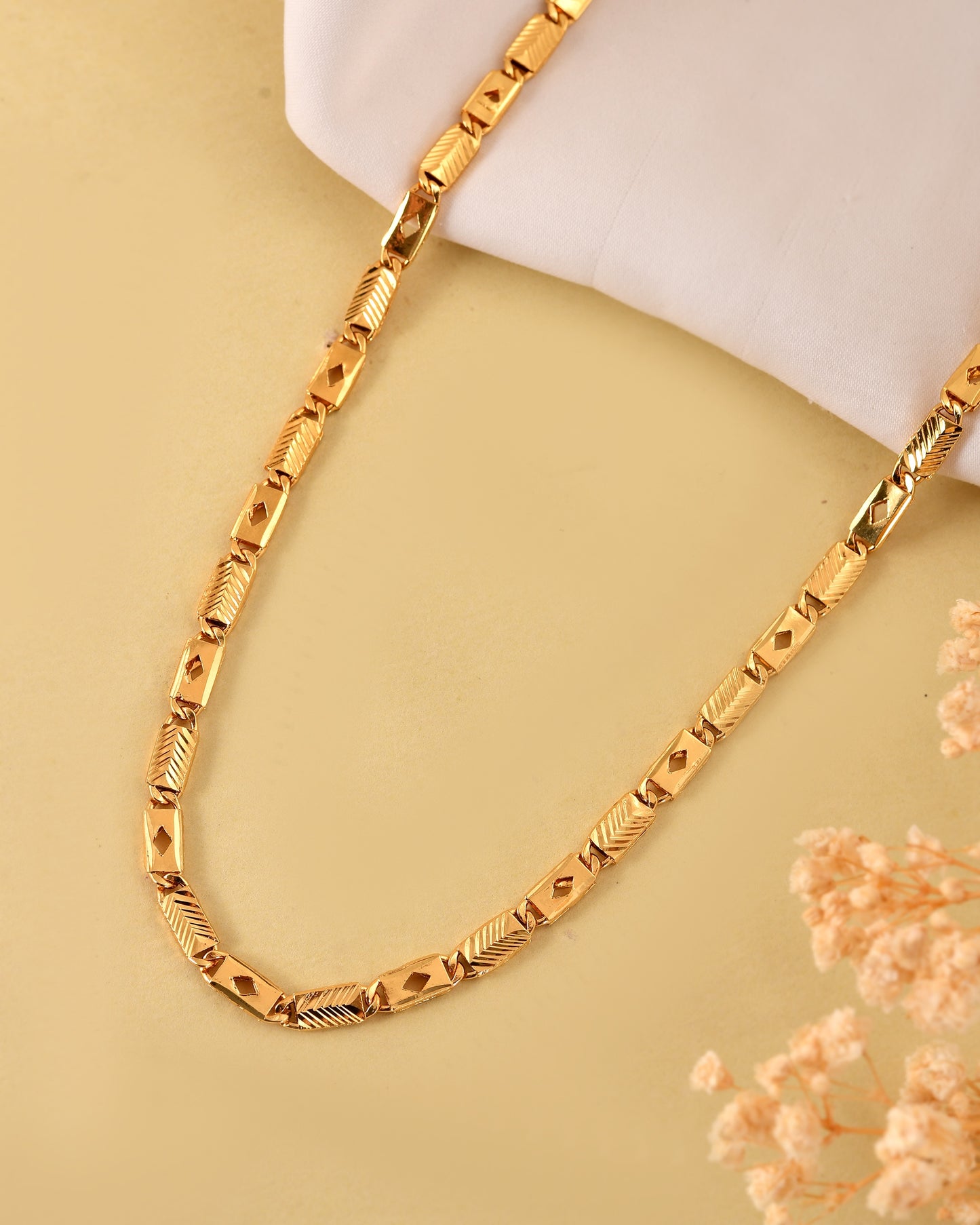 VOJ Gold Plated Square Designed Biscuit Chain For Men - Dista