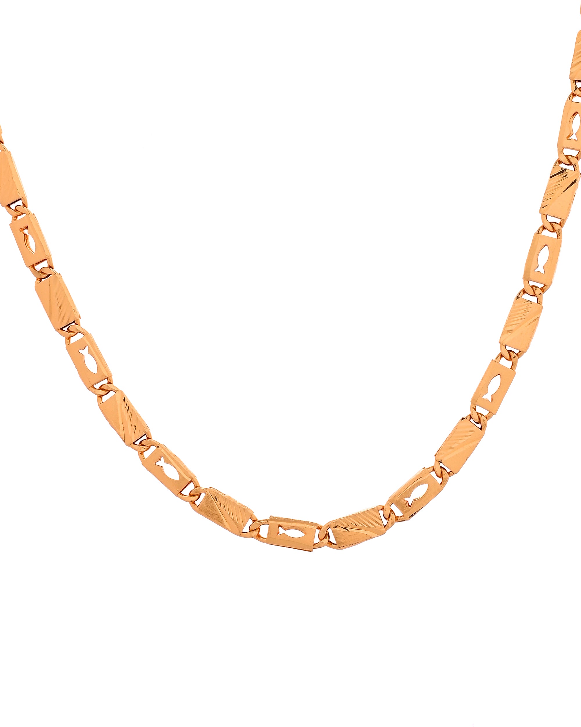 VOJ Gold Plated Fish Designed Biscuit Chain For Men