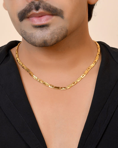 VOJ Gold Toned Rectangular Designed Biscuit Chain For Men - Dista