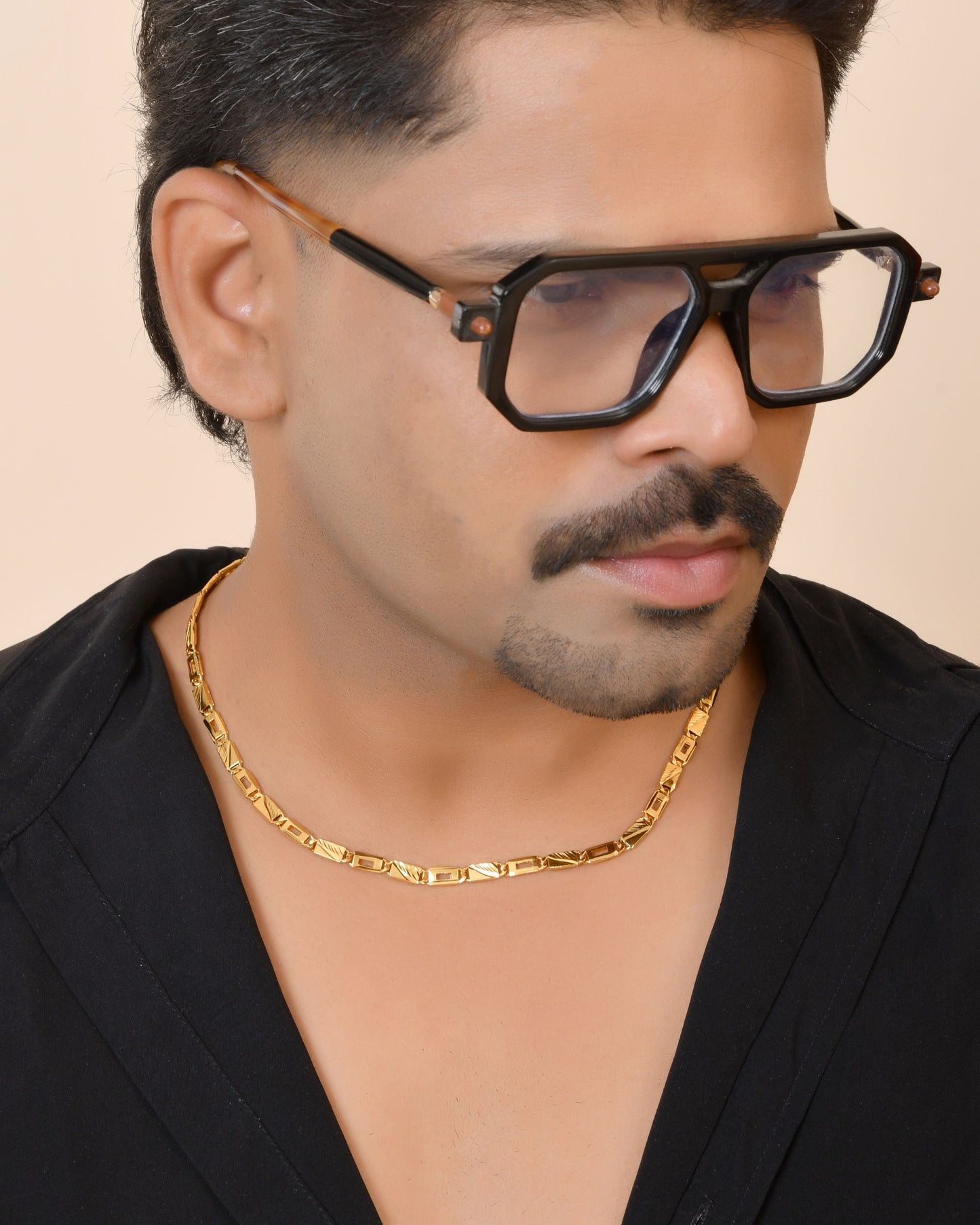 VOJ Gold Toned Rectangular Designed Biscuit Chain For Men - Dista
