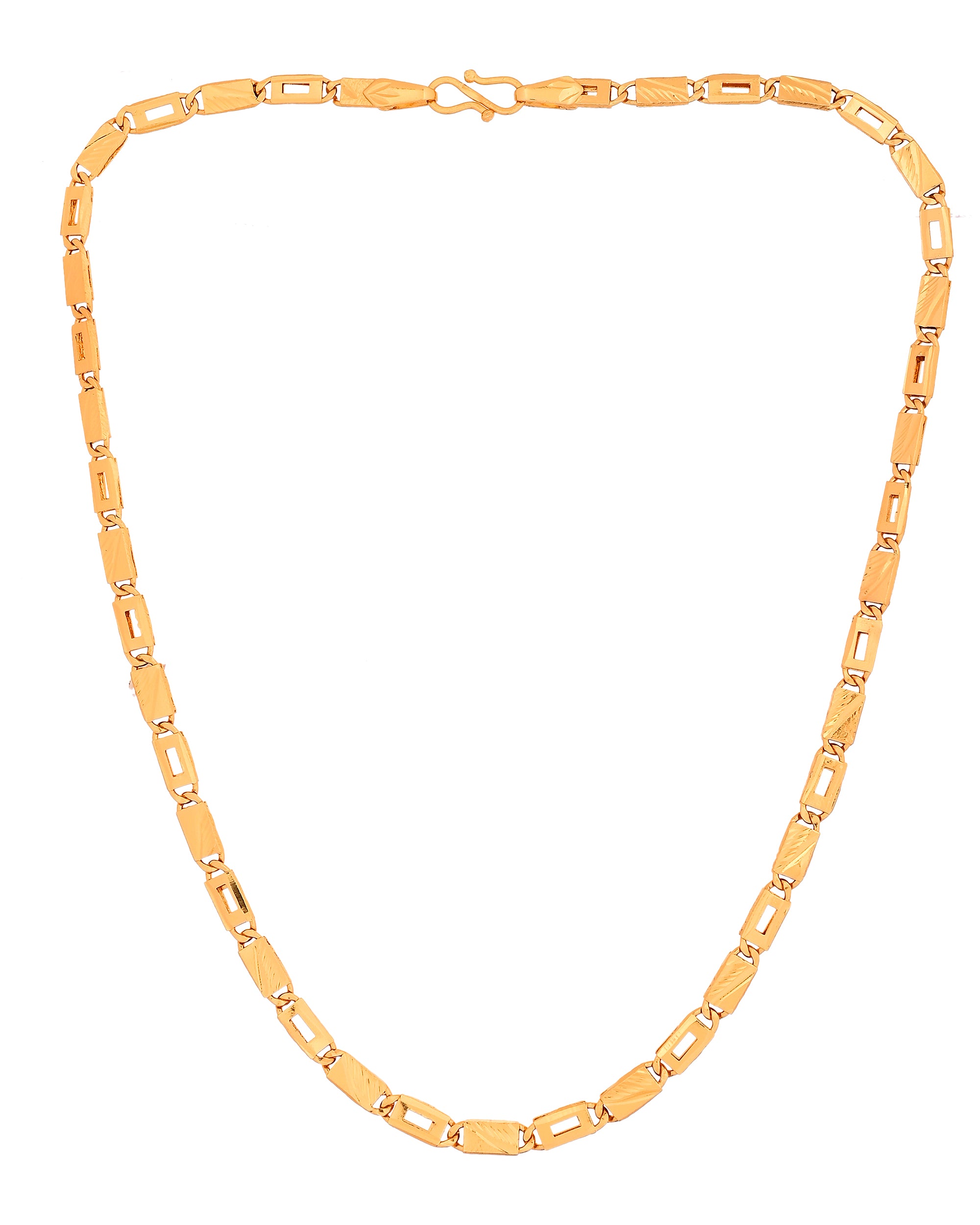 VOJ Gold Toned Rectangular Designed Biscuit Chain For Men