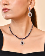 Thumbnail for VOJ Silver Toned Purple Tear Drop Shaped Stone Ad Necklace Set - Dista