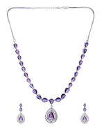 Thumbnail for VOJ Silver Toned Purple Tear Drop Shaped Stone Ad Necklace Set - Dista