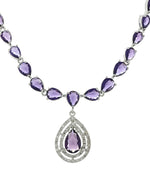 Thumbnail for VOJ Silver Toned Purple Tear Drop Shaped Stone Ad Necklace Set - Dista