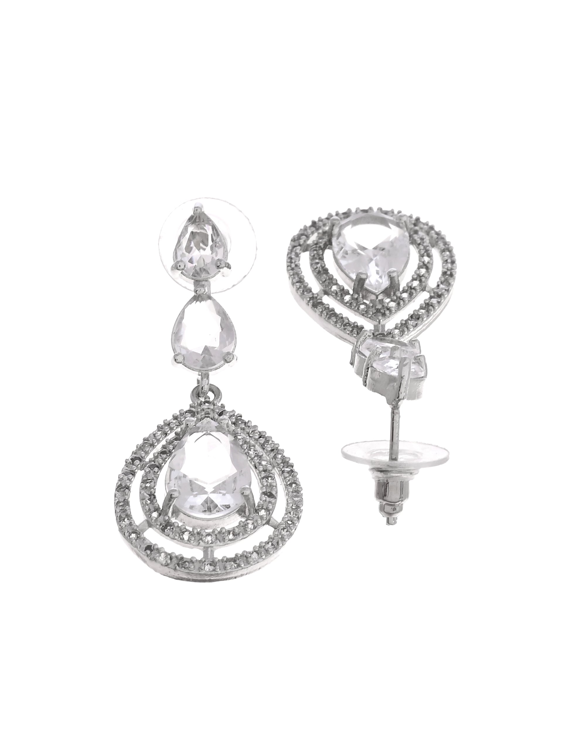VOJ Silver Toned Tear Drop Shaped Stone Ad Necklace Set - Dista