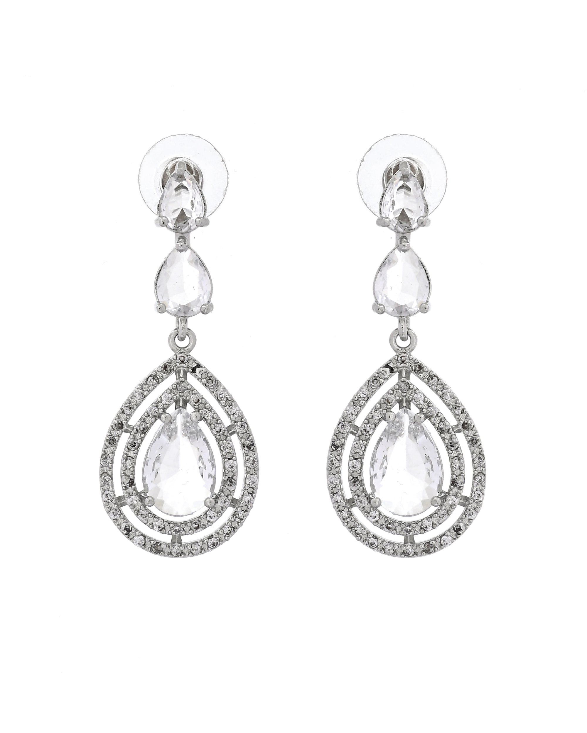VOJ Silver Toned Tear Drop Shaped Stone Ad Necklace Set - Dista